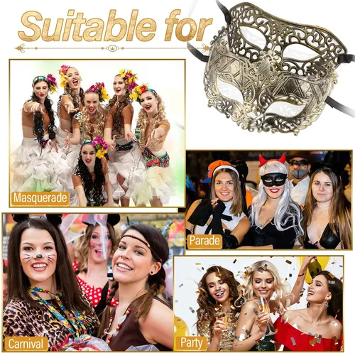 Vista 6 de Yunsailing 40 máscaras venecianas antiguas vintage para hombres y mujeres, para desfile, fiesta, actuación, bar, carnaval (dorado)
