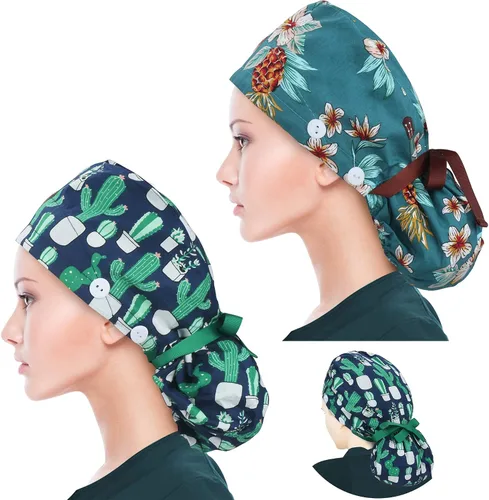 Vista 11 de Scrub Caps for Women Surgical Caps Nurse Hat Functional Ponytail Holder for Long Hair Single or Satin-Lined