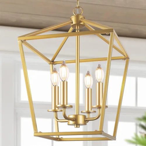 Vista 11 de Lámpara de araña estilo granja para cocina y comedor, lámpara colgante rústica de 4 luces para techo con altura ajustable en acabado de madera