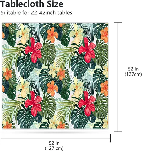 Vista 2 de VVA Mantel cuadrado de 52 x 52 pulgadas, resistente a las manchas, reutilizable, lavable, de poliéster, con patrón de aloha hawaiano, diseño