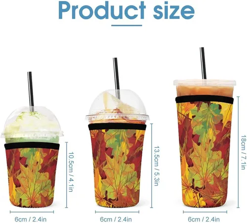 Vista 2 de Autumn Leaves Reusable Insulated Neoprene Iced Coffee Cup Sleeves 3 Sizes Diving Material Cup Durable Beverage Covers for Cold Coffee Tea Drinks