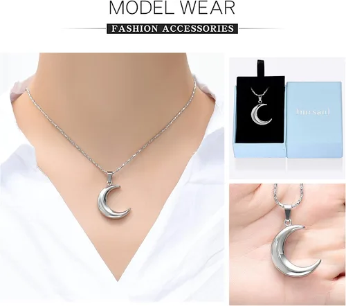 Vista 6 de Imrsanl Joyería de cremación para cenizas, collar de urna de luna, medallón conmemorativo de acero inoxidable, joyería de recuerdo para cenizas