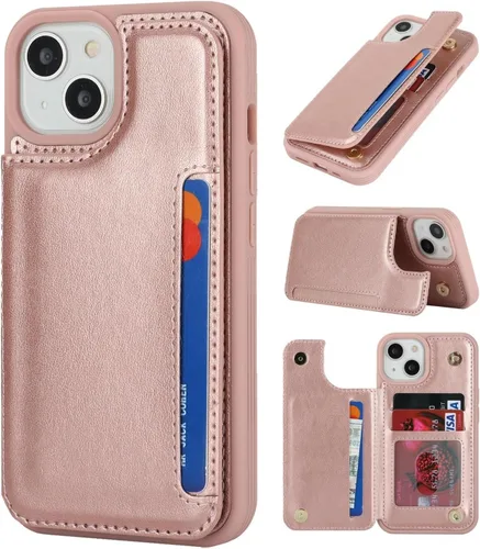 Vista 20 de iCoverCase Funda protectora de piel sintética compatible con iPhone 14 Plus con tarjetero, para mujeres y hombres, bloqueo RFID, funda protectora