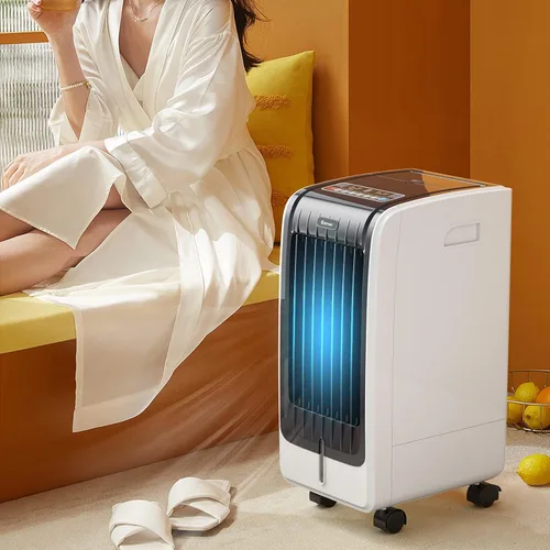 Vista 8 de COSTWAY Enfriador de aire evaporativo portátil para habitación, incluye control remoto, 2 paquetes de hielo, ventilador portátil sin aspas con 3