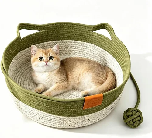 Vista 9 de 2027 Nueva cesta de gato tejida a mano para refrigeración para gatos Marrón