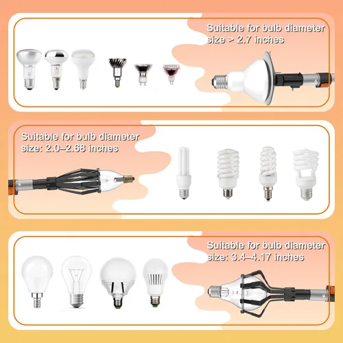 Vista 11 de Buyplus Cambiador de bombilla de alcance de 18.5 pies para techos altos con poste de extensión telescópico de 3 a 12.5 pies, extensión de poste
