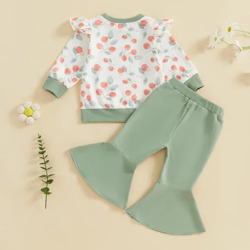 Vista 18 de Kaipiclos Ropa occidental para bebé niña, con lindo estampado con volantes, manga larga, pantalones para otoño e invierno, trajes de vaquera