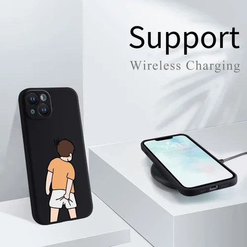 Vista 6 de Funda Graciosa de Chico para iPhone 11, Funda Líquida de Silicona de Gel Suave de Caucho Mate con Forro de Microfibra, Funda Protectora Divertida