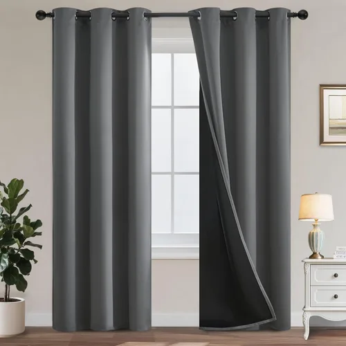 Vista 75 de Yakamok Cortinas negras, cortinas de ventana con aislamiento térmico y eficiencia energética para dormitorio, cortinas opacas completas y cortinas