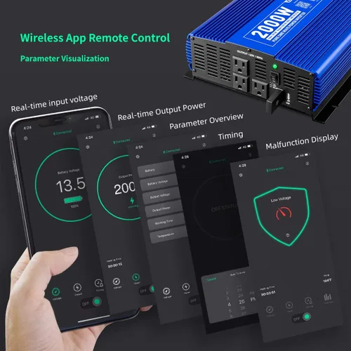 Vista 5 de Inversor de Onda Sinusoidal Pura de 2000W 12V DC a 110V AC Inversor de Energía para Hogar/Camión/RV/Camping/Barco/Sistema Solar Fuera de la Red