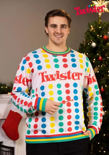 Vista 6 de Hasbro Games Twister Ugly Sweater for Adults, Board Game Knitted Crewneck Sweatshirt with Functioning Spinner