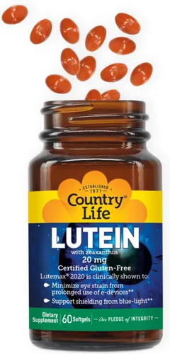 Vista 2 de Country Life Suplemento de luteína de 20 mg - Certificado sin gluten - Apoyo para la salud ocular con luteína y zeaxantina - Reduce la fatiga ocular