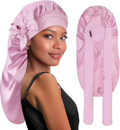 Vista 10 de BONNET QUEEN Braid Bonnet Silk Bonnet Foldable Extra Long Wrap for Braids Satin Bonnets with Tie Band Long Sleep Cap
