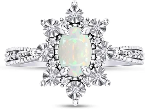 Vista 2 de Gemvio Colección de piedras preciosas de ópalo blanco natural de corte ovalado de 12 CT de 0.236 x 0.157 in con marco de explosión de sol