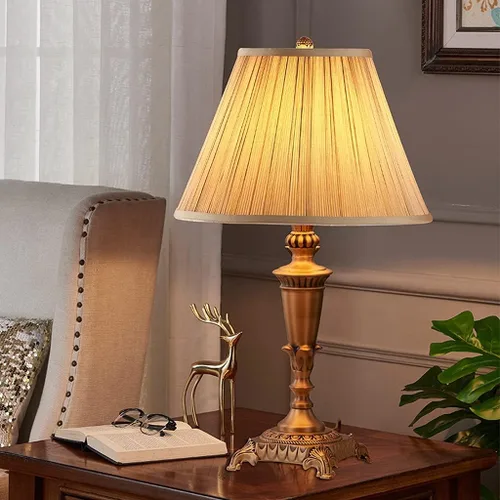Vista 7 de Lámpara de escritorio de estilo chino, lámpara de mesa de cobre, lámpara de noche para dormitorio, decoración moderna de sala de estar, lámparas