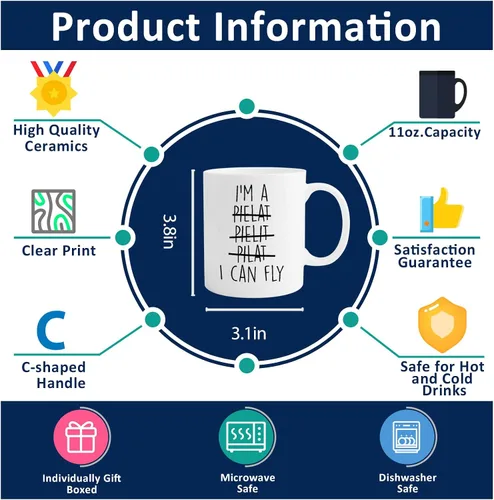 Vista 6 de Aurahouse Divertidos regalos de aviación de piloto para hombres y mujeres, taza con la frase "I Can Fly", regalo de piloto de aviones para niños