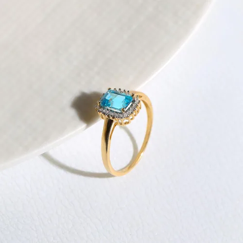 Vista 4 de YoTreasure Anillo de compromiso de oro amarillo sólido de 10 quilates con topacio azul Londres de 1.34