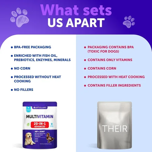 Vista 4 de Multivitamínico 20 en 1 para perros con glucosamina, vitaminas y suplementos masticables para perros, masticables multivitamínicos para adultos