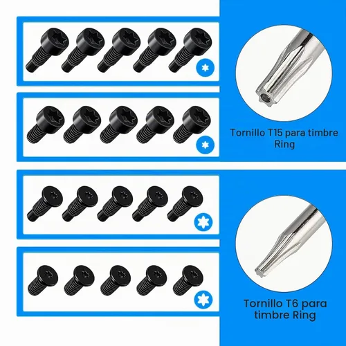 Vista 2 de Juego de puntas de destornillador Ring de repuesto azul y 20 tornillos para timbre T6 T15 y cable cargador de carga para timbre con video