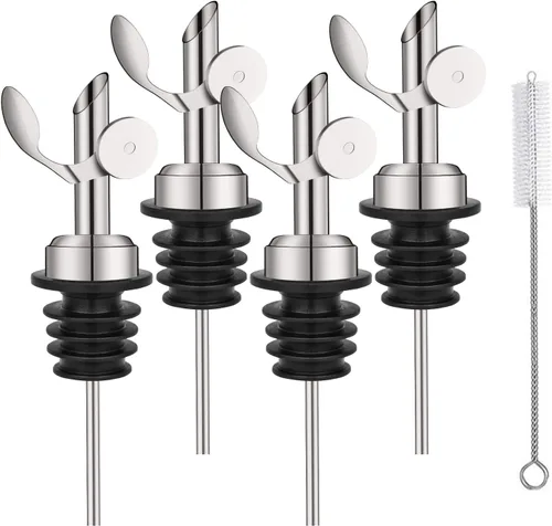 Vista 9 de WAFJAMF Paquete de 2 vertedores de botellas con peso de acero inoxidable, abatibles automáticos, color negro Self Closing Spout, Universal Fit