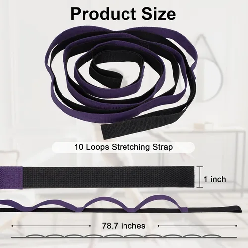 Vista 2 de Amrules Yoga Strap for Stretching with 10 Loops Inelastic Soft Polyester Cotton Stretch Out Band for Exercise, Yoga, Pilates and Dance for Men and