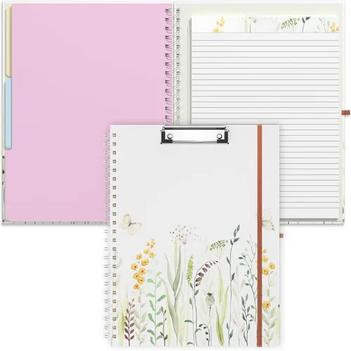 Vista 19 de Rimilak Spiral Clipboard Folio with Refillable Lined Notepad, 14.5 x 9.8 In, Hardcover Cover with 5 Interior Pockets, Elastic Band and Pen Loop
