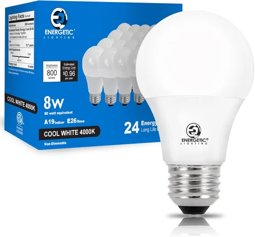 Vista 11 de E ENERGETIC LIGHTING Bombillas equivalentes a 60 vatios, bombillas LED blancas suaves A19, base E26 de 15000 horas, bombilla de 8 W, 800 LM, 2700 K