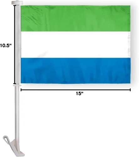 Vista 2 de AGAS - Bandera para automóvil de Sierra Leona de 10.5 x 15 pulgadas, impresa de doble cara en tela de poliéster súper punto, doble costura, plástico