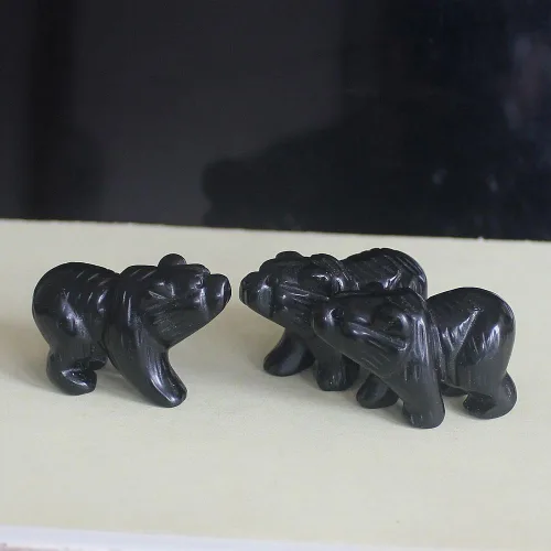 Vista 5 de Figura de oso de cristal tallada a mano, estatua de animal tallada en oficina, decoración del hogar, 1.5 pulgadas (obsidiana negra)