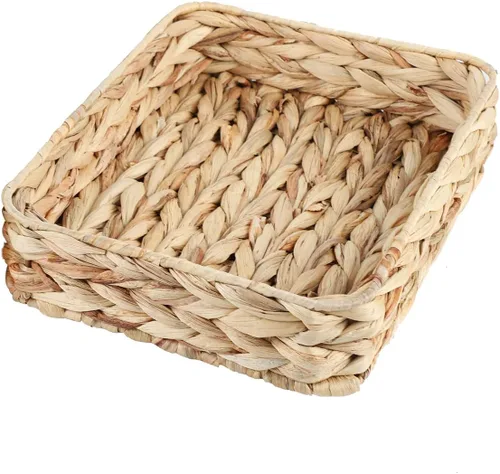 Vista 11 de Bandeja de servir tejida de jacinto de agua rectangular Bandejas de almacenamiento de mimbre tejidas a mano para café/desayuno/postre/fruta/pan