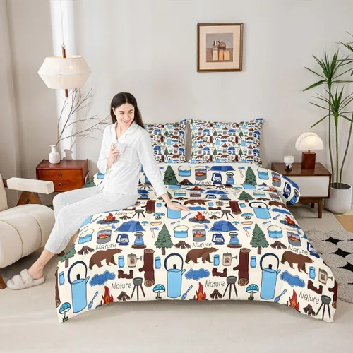 Vista 2 de Juego de ropa de cama de oso para niños y adolescentes, juego de edredón de animales salvajes para niños, adolescentes, naturaleza, vida silvestre