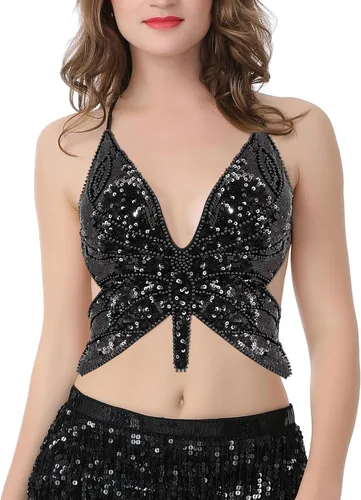 Vista 2 de Mocure - Blusa de tirantes con lentejuelas brillantes para mujer
