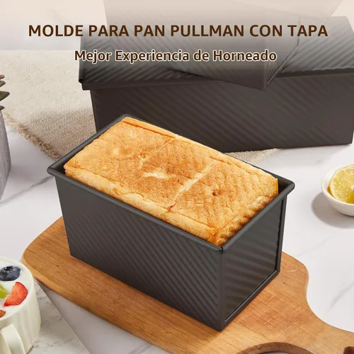 Vista 5 de KITESSENSU Molde para pan Pullman de acero al carbono con tapa, capacidad de masa de 1 libra, negro, antiadherente, pan y tostadas