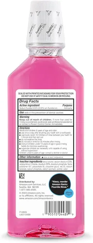 Vista 2 de Amazon Basics - Enjuague bucal para niños con flúor, anticaries, sin alcohol, sabor a goma de mascar, 18 fl oz (paquete de 1)