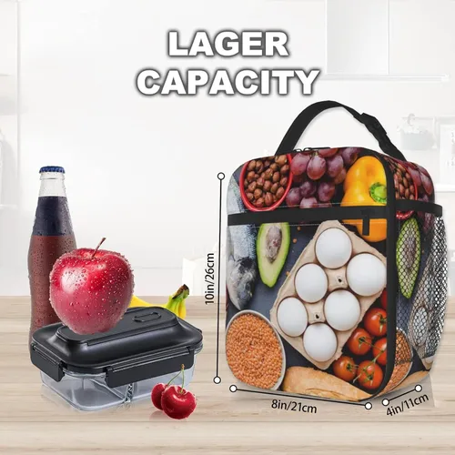 Vista 8 de Lonchera de poliéster de béisbol 3D para niños y adolescentes, bolsa de almuerzo térmica reutilizable para mujeres adultas, bolsas enfriadoras