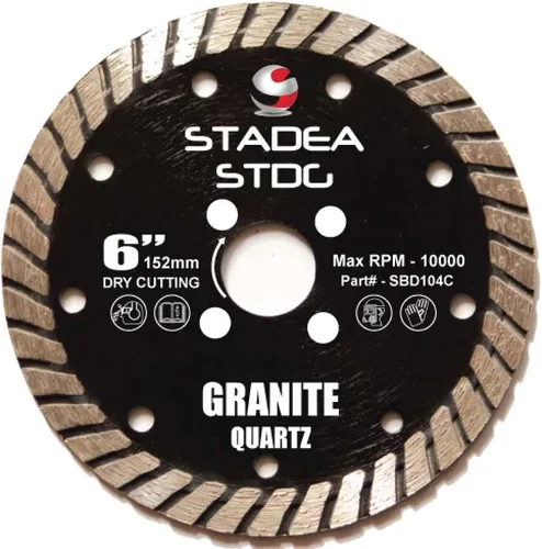 Vista 2 de SBD104A Hoja de sierra de diamante 6 pulgadas Turbo continuo segmentos de 0.394 in para amoladora granito cuarzo corte seco