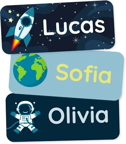 Vista 11 de Etiquetas de nombre personalizadas para niños (60) – Adhesivos personalizados impermeables y duraderos para ropa, guardería, oficina y suministros