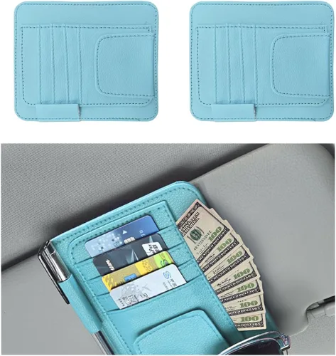 Vista 9 de Augeny Organizador de visera solar para automóvil, pequeño organizador y almacenamiento de visera, soporte para registro y documentos, accesorios