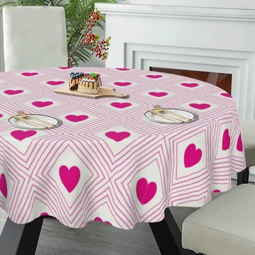 Vista 5 de Mantel redondo de líneas geométricas e impresiones de amor, mantel lavable, resistente a las arrugas, para el hogar, cocina, comedor, picnic
