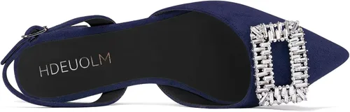 Vista 5 de HDEUOLM Zapatos planos de tacón bajo con puntera puntiaguda para mujer, zapatos de vestir de graduación con diamantes de imitación