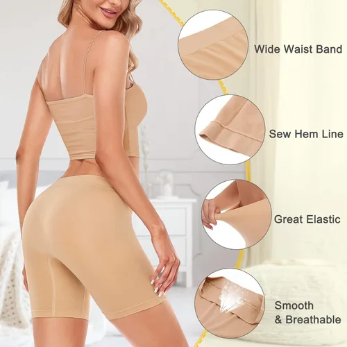 Vista 5 de SKIWEND Pantalones cortos sin costuras para mujer, pantalones cortos para debajo de los vestidos, muslos más delgados y antirozaduras