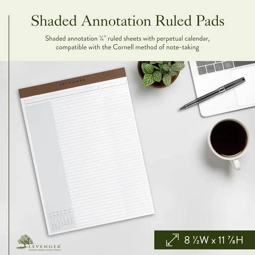 Vista 2 de Levenger Freeleaf - Bloc de notas rayado de anotación sombreada, compatible con sistema de toma de notas Cornell, paquete de 5, color blanco, letra