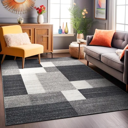 Vista 39 de Rugshop Alfombra Contemporánea Azul con Cajas Geométricas Antideslizante y sin Desprendimiento para Sala de Estar, Comedor y Oficina, 20" x 30