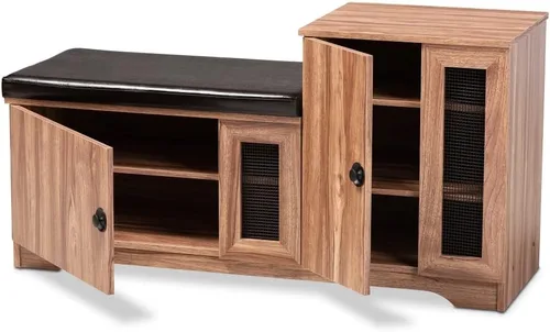 Vista 3 de GRFIT Shoe Cabinets Modern Dark Brown Upholstered Shoe Storage Bench Cabinet Storage Cabinet entryway Decorative Cabinet Cabinet for Entryway
