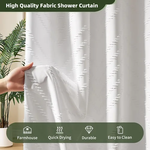 Vista 16 de Cortina de ducha Siiluminisoy de 36x72 beige, cortina de ducha de tela de tamaño pequeño, cortinas de ducha de tela con tufting, diseño chevron a