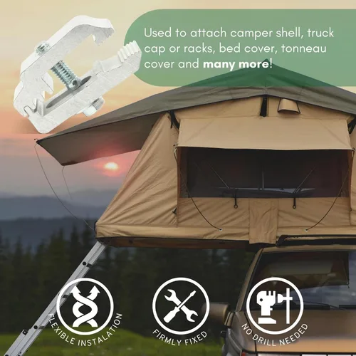 Vista 8 de RuggedXL Low Pro - Abrazaderas de montaje de aluminio 1112514, cubierta de camión, tapa, caravana, juego de 6 unidades Plateado