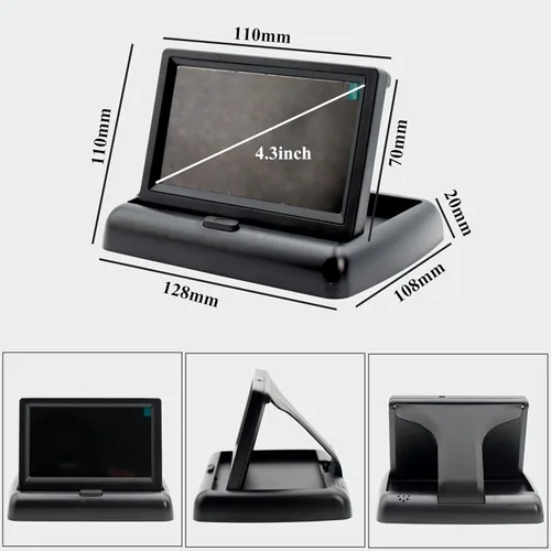Vista 4 de Monitor plegable TFT LCD de 4.3 pulgadas para coche, cámara de respaldo inversa, cámara de respaldo para coche, sistema de aparcamiento de video