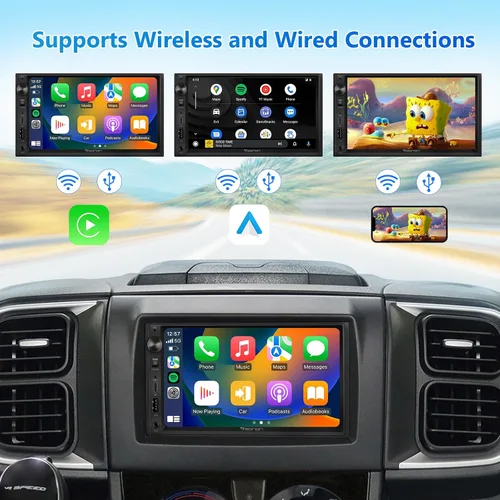 Vista 5 de EONON - Estéreo de coche de 7'' de doble DIN, inalámbrico CarPlay y Android Auto, receptores de audio para coche con cámara de respaldo AHD, DSP