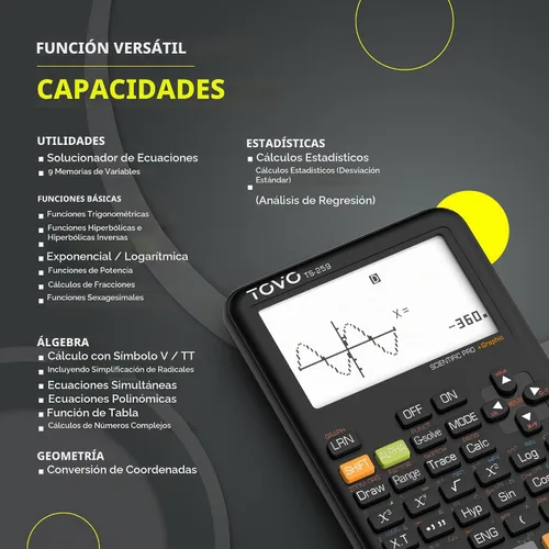 Vista 4 de Calculadora científica TOVO de CATIGA con funciones gráficas, múltiples modos, 360 funciones, pantalla grande, interfaz intuitiva para Negro grafito