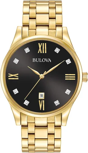 Vista 10 de Bulova Reloj clásico de acero inoxidable para hombre con diamantes y fecha de día